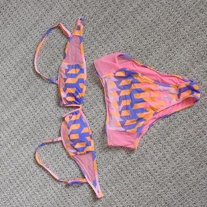 Aerie Mesh V bandeau with mesh and high cut cheeky bikini bottom size small